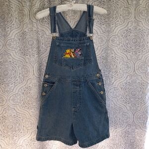 Vintage Disney Winnie The Pooh Jean Short Overalls Size Small